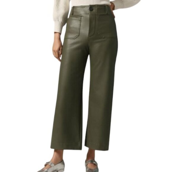 Anthropologie Maeve The Colette Faux-Leather Crop Wide-Leg Pants, Holly, 34 - Picture 1 of 10